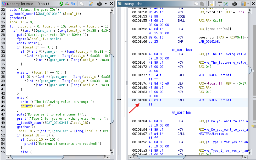 printf call addr